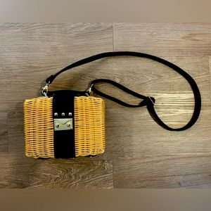 Free people wicker basket purse with gold hardware and black finish/straps